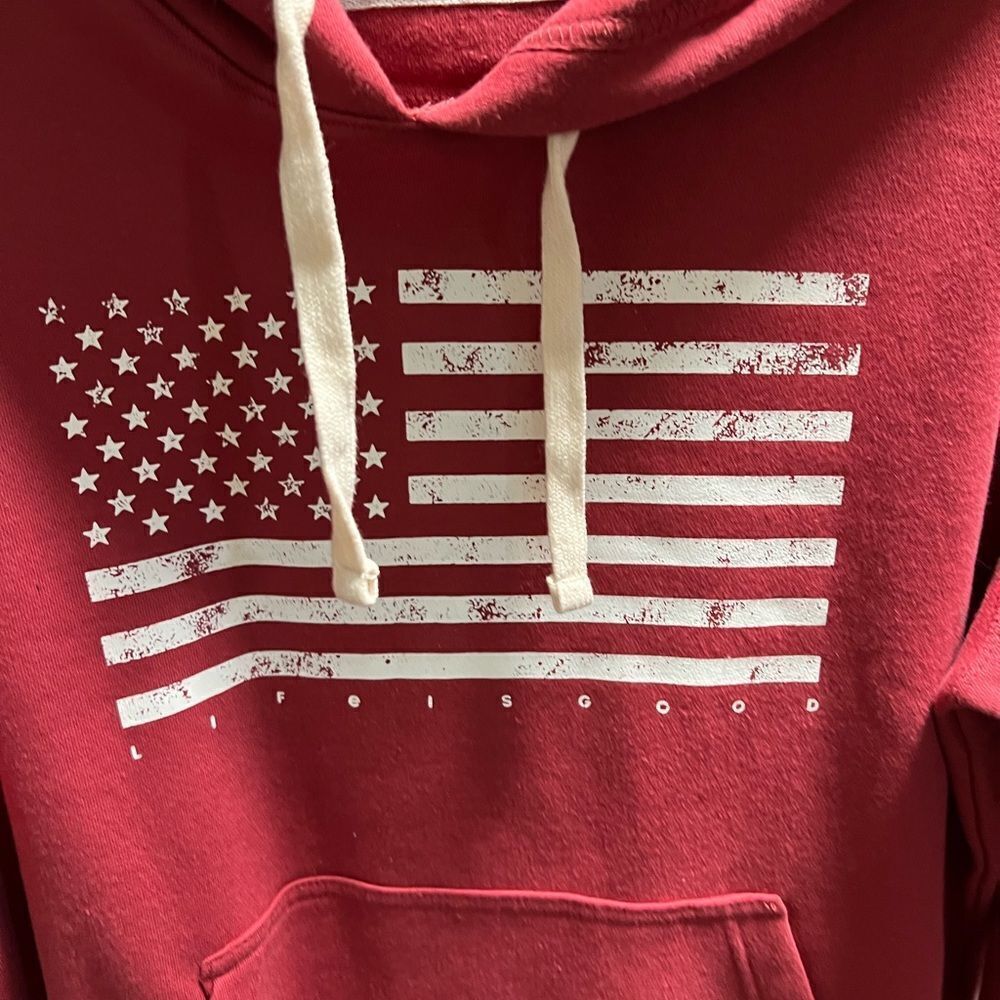 Brand New Red Hoodie with American Flag Design Men’s  Small #99